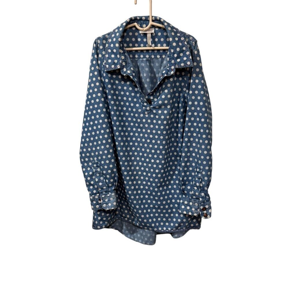 Blue Polka Dot Button-Up Shirt Tunic Girls Size 14 By 435 Matilda Jane